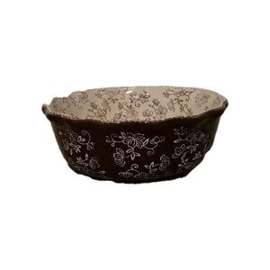 Temptations Floral Lace Chocolate Bowl Ruffled 4.0 QT Oven Discontinued Retired
